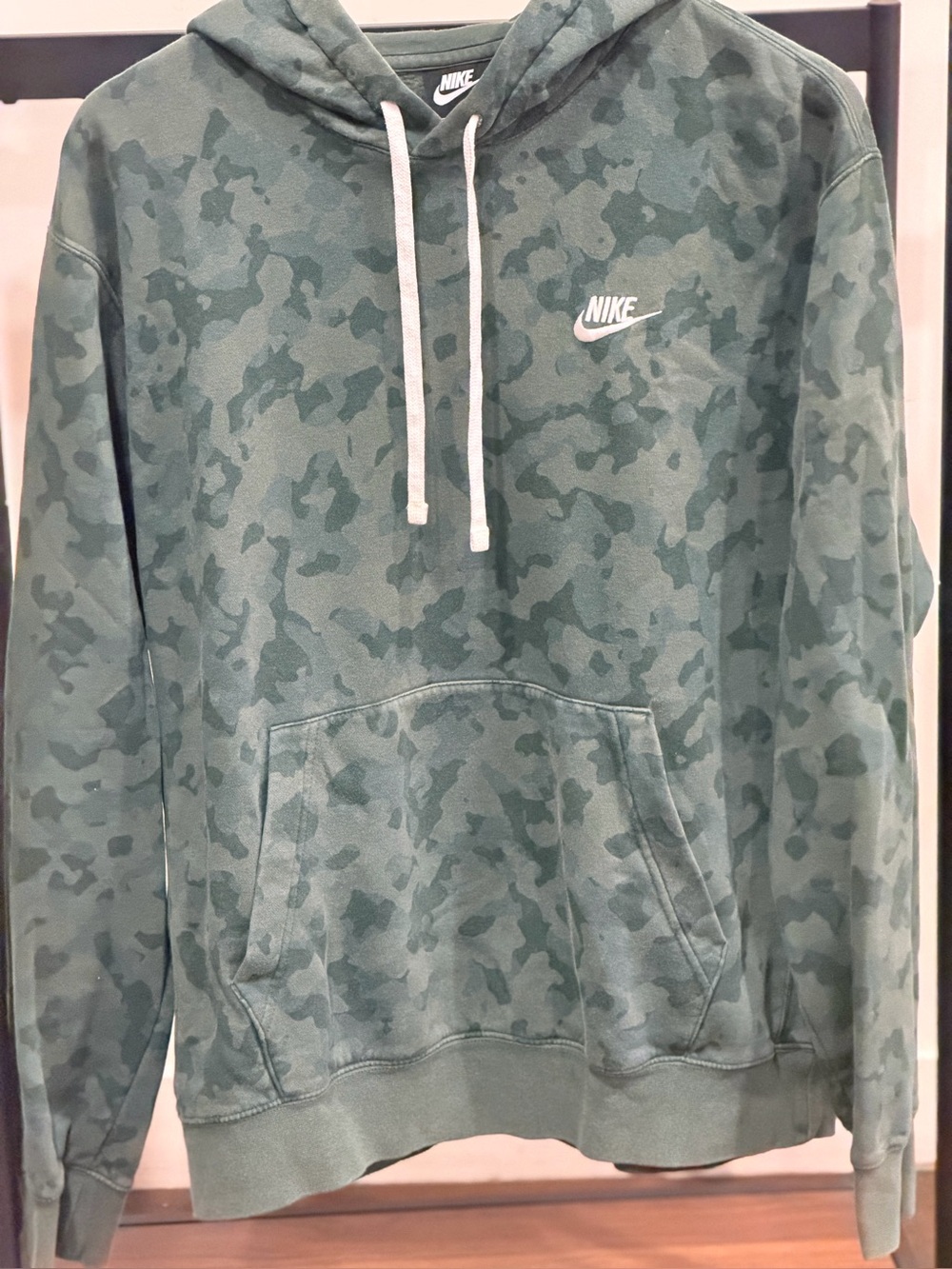 Nike Green Camo Pullover Hoodie with White Logo